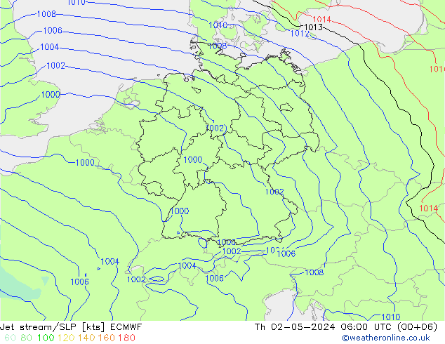 Corrente a getto ECMWF gio 02.05.2024 06 UTC