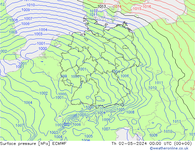 pressão do solo ECMWF Qui 02.05.2024 00 UTC