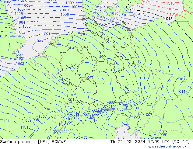 Presión superficial ECMWF jue 02.05.2024 12 UTC