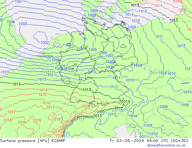 Atmosférický tlak ECMWF Pá 03.05.2024 06 UTC