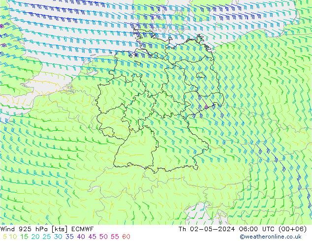 Viento 925 hPa ECMWF jue 02.05.2024 06 UTC