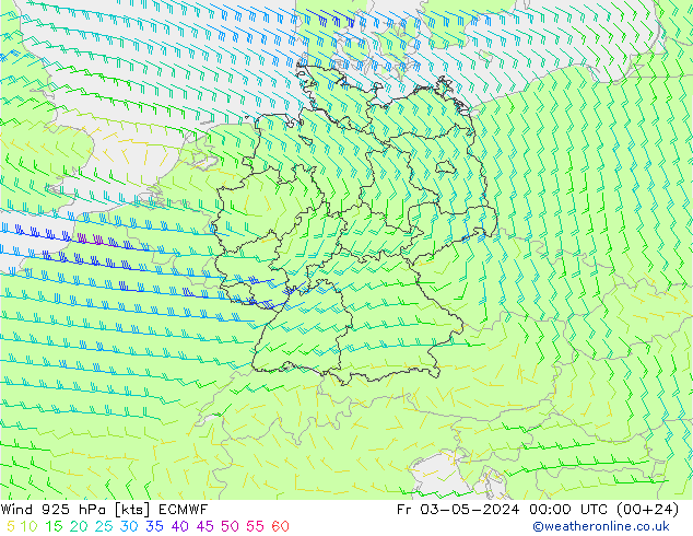 Viento 925 hPa ECMWF vie 03.05.2024 00 UTC