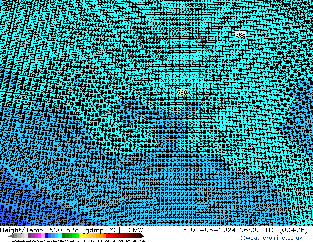 Height/Temp. 500 hPa ECMWF 星期四 02.05.2024 06 UTC
