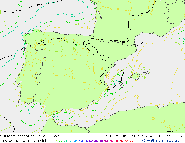 Isotachs (kph) ECMWF Ne 05.05.2024 00 UTC