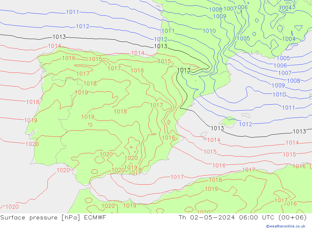 Surface pressure ECMWF Th 02.05.2024 06 UTC