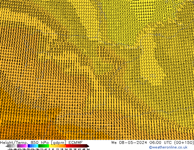 Height/Temp. 850 hPa ECMWF mer 08.05.2024 06 UTC