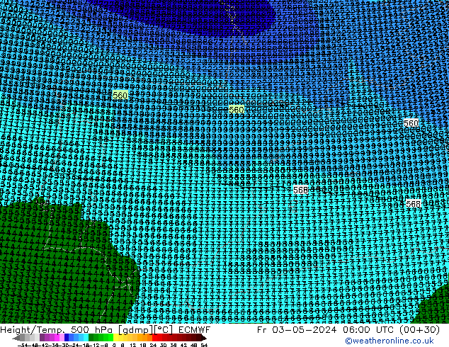 Height/Temp. 500 hPa ECMWF Pá 03.05.2024 06 UTC