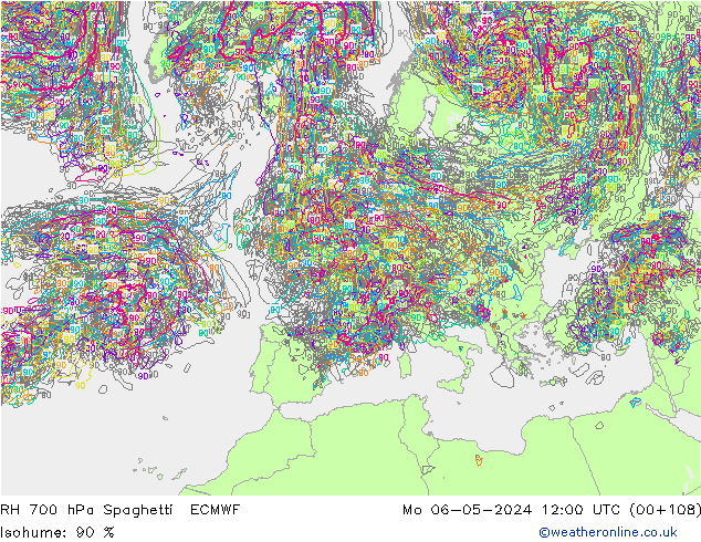 RH 700 hPa Spaghetti ECMWF lun 06.05.2024 12 UTC