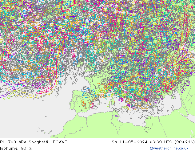 RH 700 hPa Spaghetti ECMWF Sa 11.05.2024 00 UTC