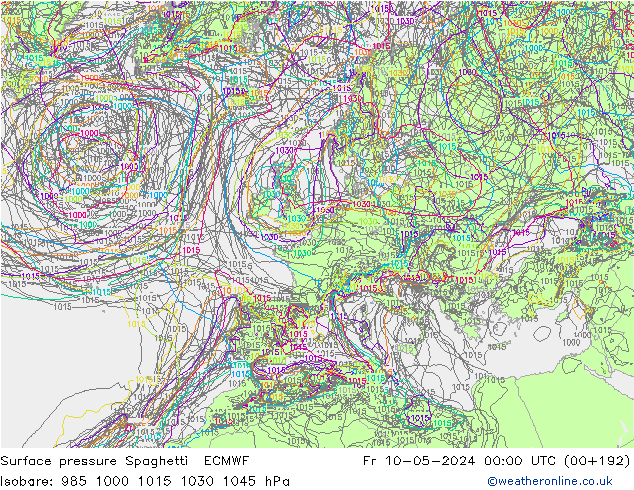 Surface pressure Spaghetti ECMWF Fr 10.05.2024 00 UTC