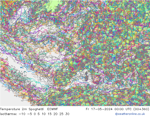 Temperature 2m Spaghetti ECMWF Fr 17.05.2024 00 UTC