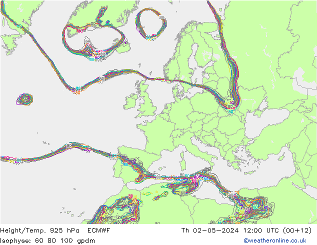 Height/Temp. 925 hPa ECMWF Do 02.05.2024 12 UTC