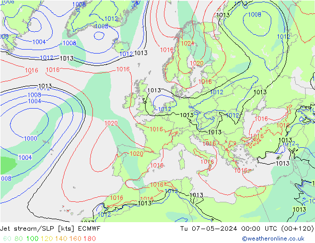 Polarjet/Bodendruck ECMWF Di 07.05.2024 00 UTC