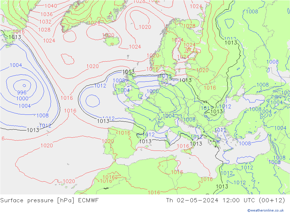 Surface pressure ECMWF Th 02.05.2024 12 UTC