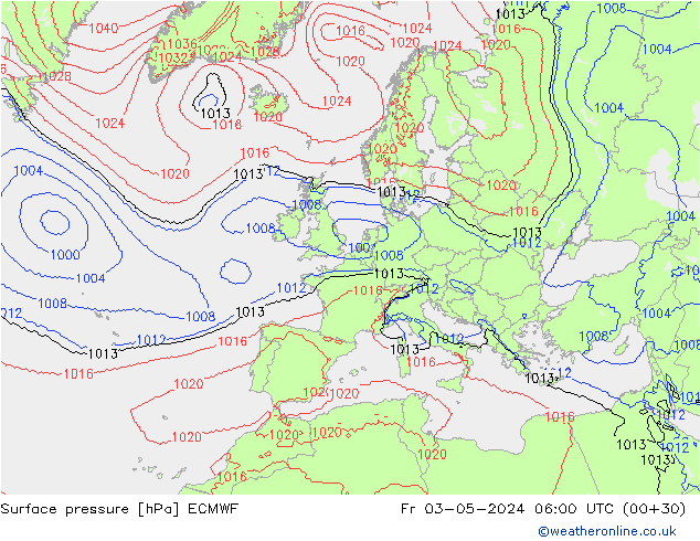 Surface pressure ECMWF Fr 03.05.2024 06 UTC