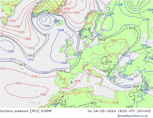 Pressione al suolo ECMWF sab 04.05.2024 18 UTC