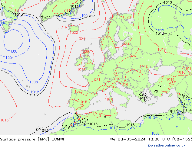 Surface pressure ECMWF We 08.05.2024 18 UTC