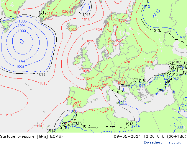 Pressione al suolo ECMWF gio 09.05.2024 12 UTC