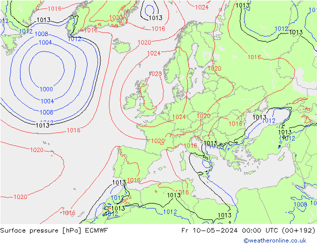 Bodendruck ECMWF Fr 10.05.2024 00 UTC