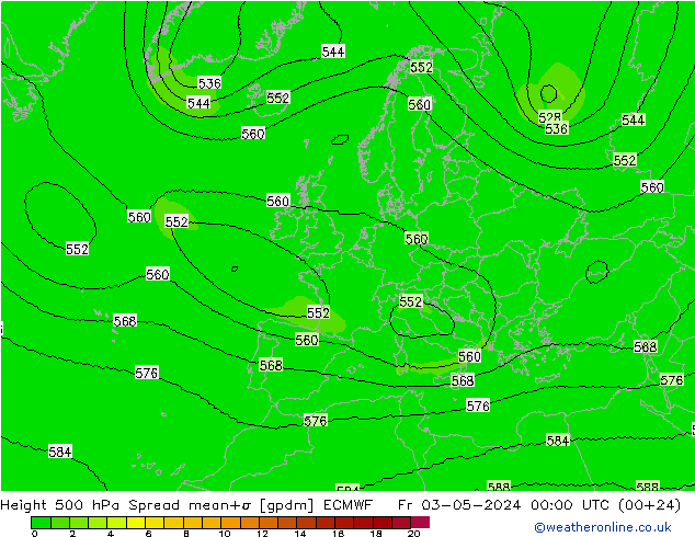 Height 500 hPa Spread ECMWF Fr 03.05.2024 00 UTC