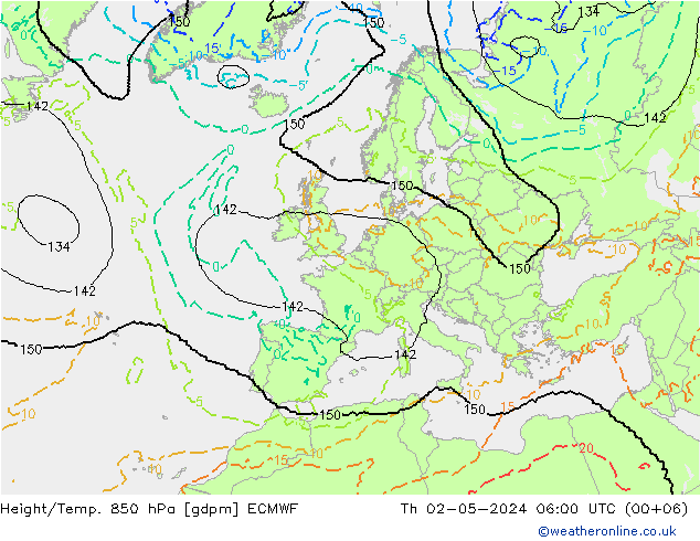 Height/Temp. 850 hPa ECMWF Th 02.05.2024 06 UTC