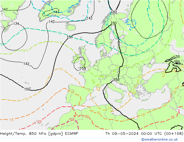 Height/Temp. 850 hPa ECMWF Th 09.05.2024 00 UTC
