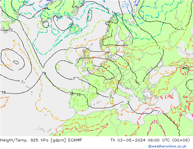 Yükseklik/Sıc. 925 hPa ECMWF Per 02.05.2024 06 UTC