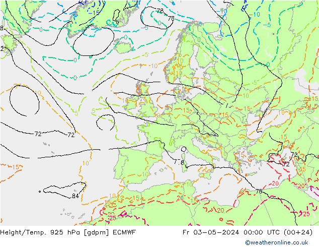 Height/Temp. 925 hPa ECMWF Fr 03.05.2024 00 UTC