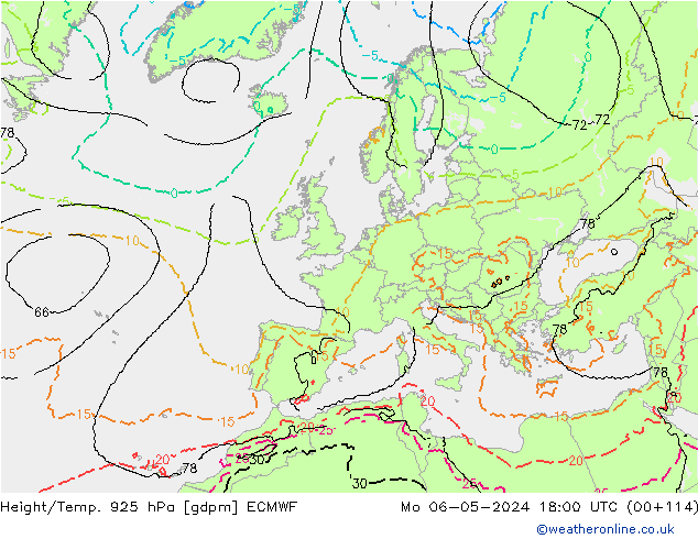 Height/Temp. 925 hPa ECMWF Mo 06.05.2024 18 UTC