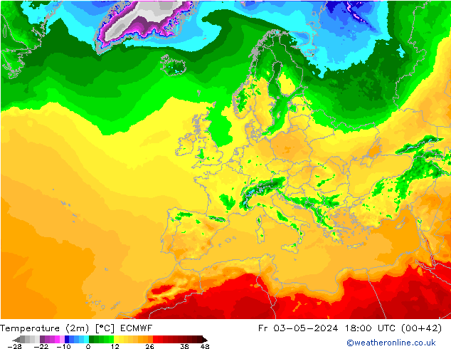 Temperatura (2m) ECMWF Sex 03.05.2024 18 UTC