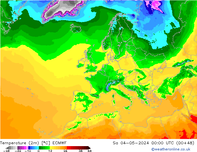 Temperature (2m) ECMWF Sa 04.05.2024 00 UTC