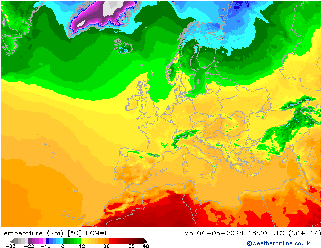 Temperaturkarte (2m) ECMWF Mo 06.05.2024 18 UTC