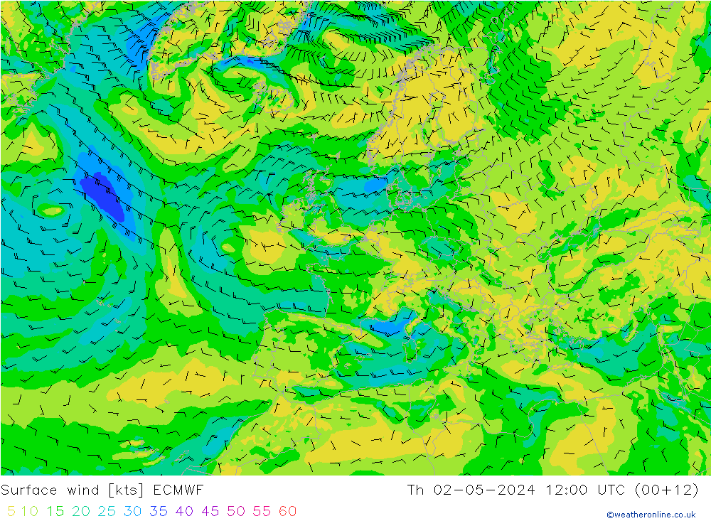 ветер 10 m ECMWF чт 02.05.2024 12 UTC