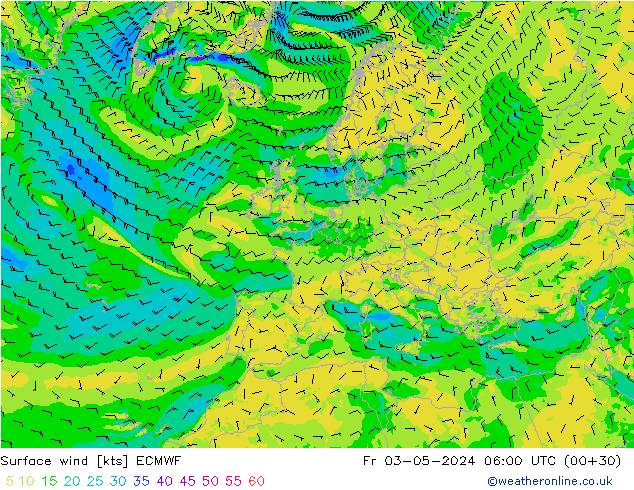 Viento 10 m ECMWF vie 03.05.2024 06 UTC