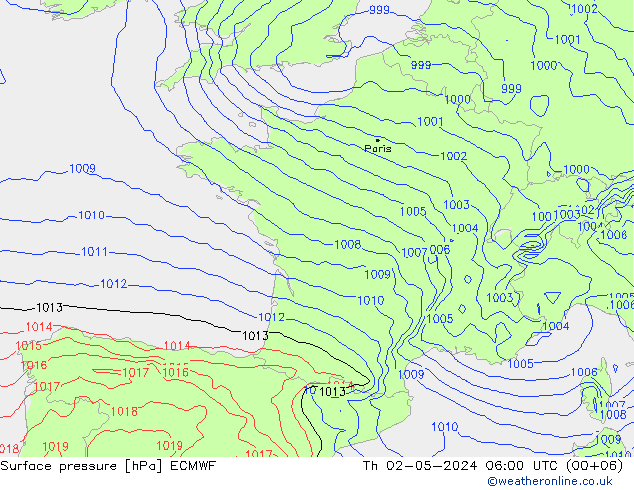 Presión superficial ECMWF jue 02.05.2024 06 UTC