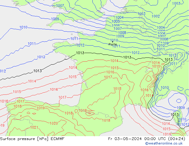 Bodendruck ECMWF Fr 03.05.2024 00 UTC