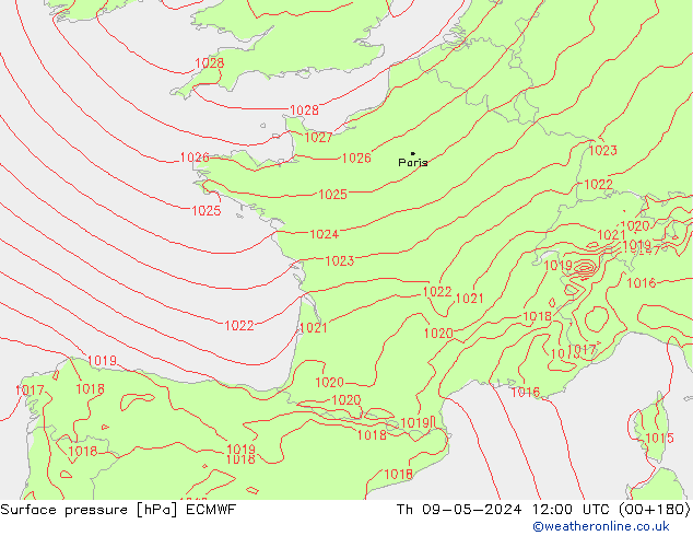 Bodendruck ECMWF Do 09.05.2024 12 UTC