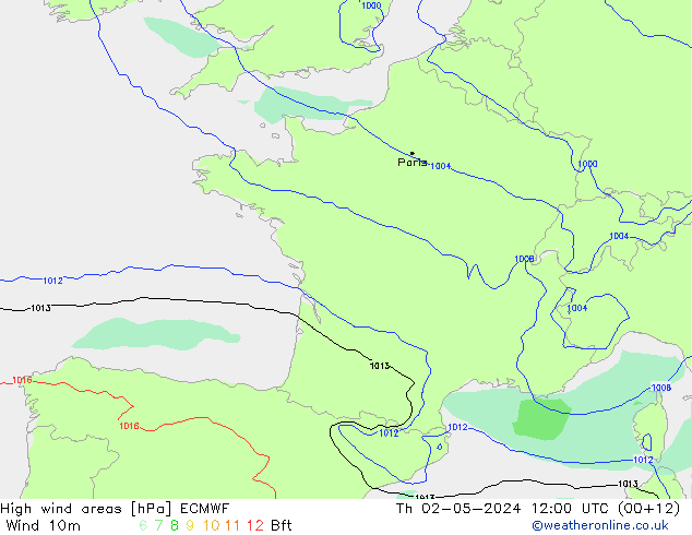 High wind areas ECMWF jeu 02.05.2024 12 UTC