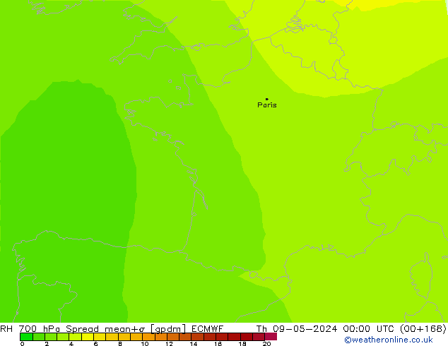 Humidité rel. 700 hPa Spread ECMWF jeu 09.05.2024 00 UTC