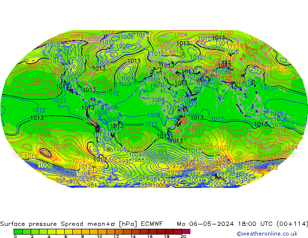 Surface pressure Spread ECMWF Mo 06.05.2024 18 UTC