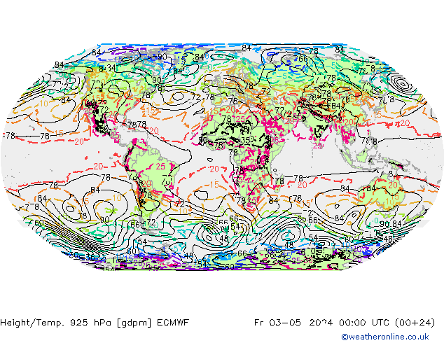 Hoogte/Temp. 925 hPa ECMWF vr 03.05.2024 00 UTC