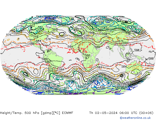 Height/Temp. 500 hPa ECMWF Qui 02.05.2024 06 UTC