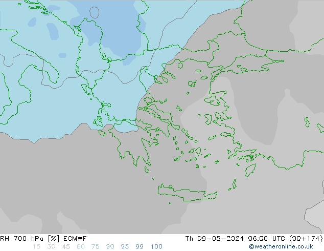 RH 700 hPa ECMWF Th 09.05.2024 06 UTC