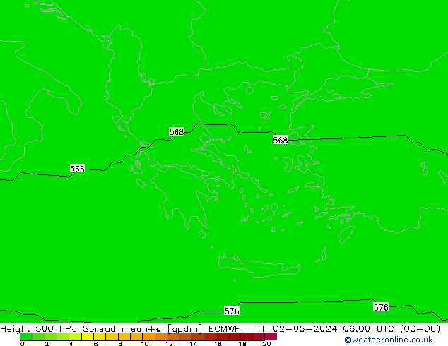 Height 500 hPa Spread ECMWF Čt 02.05.2024 06 UTC