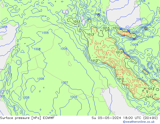 Atmosférický tlak ECMWF Ne 05.05.2024 18 UTC