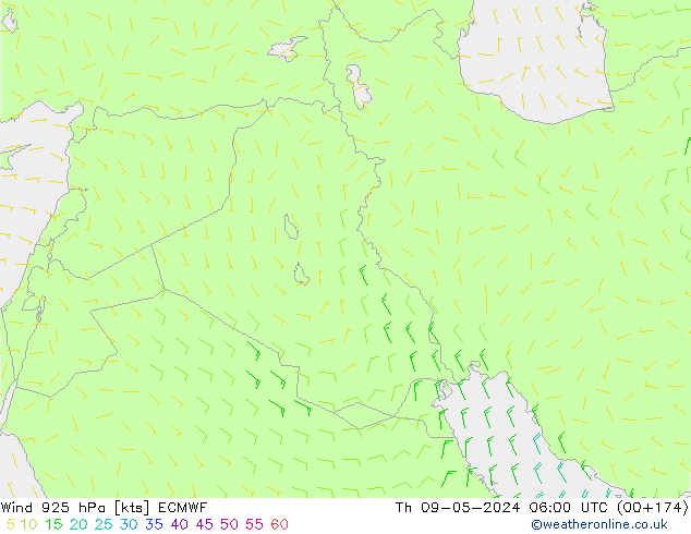 Vento 925 hPa ECMWF Qui 09.05.2024 06 UTC