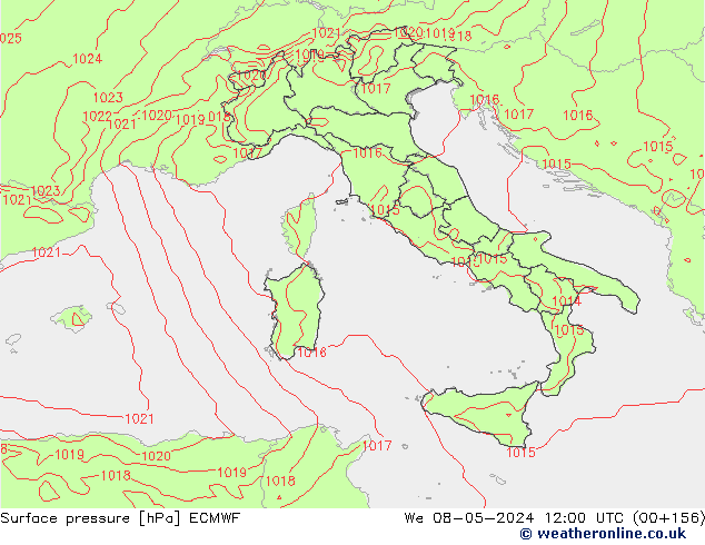 Presión superficial ECMWF mié 08.05.2024 12 UTC