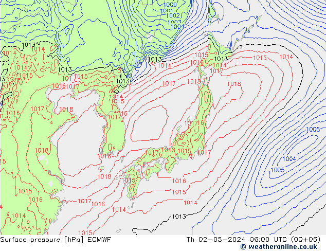 Presión superficial ECMWF jue 02.05.2024 06 UTC