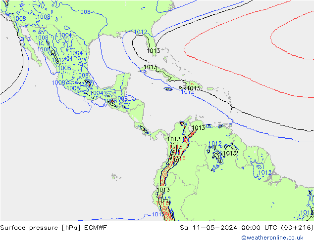 Presión superficial ECMWF sáb 11.05.2024 00 UTC