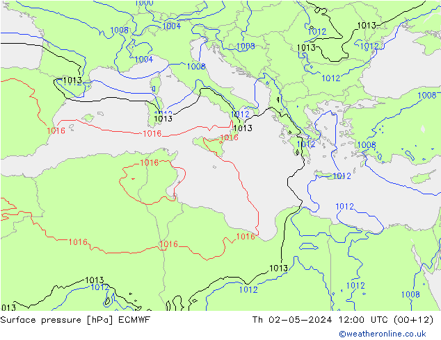 Surface pressure ECMWF Th 02.05.2024 12 UTC